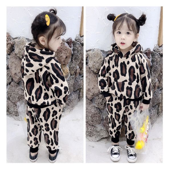 

2021 new winter thick warm children tracksuit baby boy print leopard clothing set hoodie coat outerwear+pants for girls outfit jof2, White