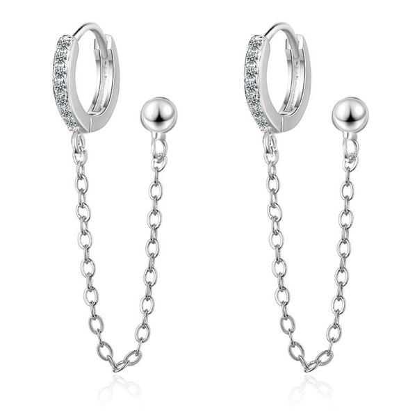 

hoop & huggie lbyzhan two ear hole piercing earrings chain tassel golden/white crystal simple bohemia earring jewelry for lady girls, Golden;silver