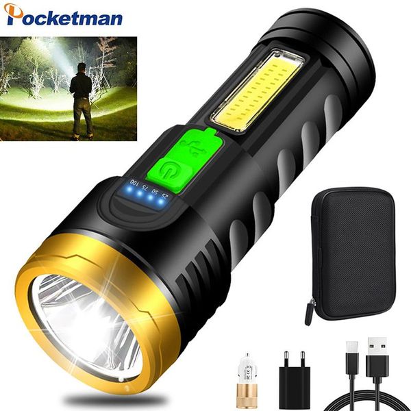 

flashlights torches 25000lm usb rechargeable super bright led torch with cob sidelight built-in battery zoomable for camping