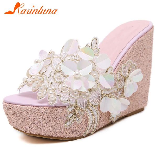 

slippers karin brand fashion ladies casual mature concise platform wedges high heels women 2021 summer shoes, Black