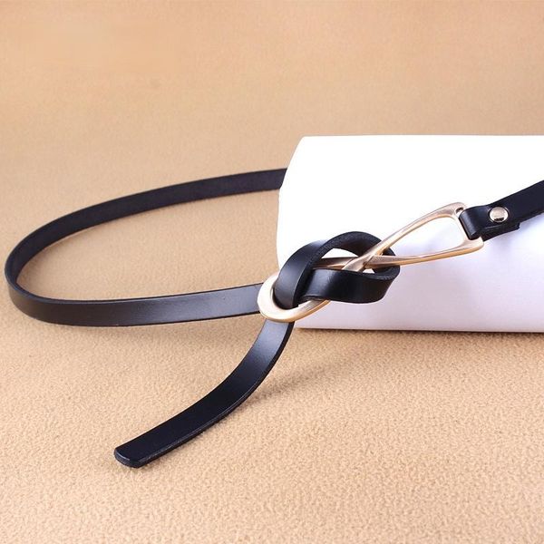 

belts women's leather thin korean style knotted fashion explosive gold buckle all-match dresses, Black;brown