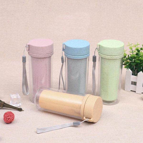 

water bottles straw wheat incense double layer pp plastic hand creative kitchen bar table supplies insulation bottle sale