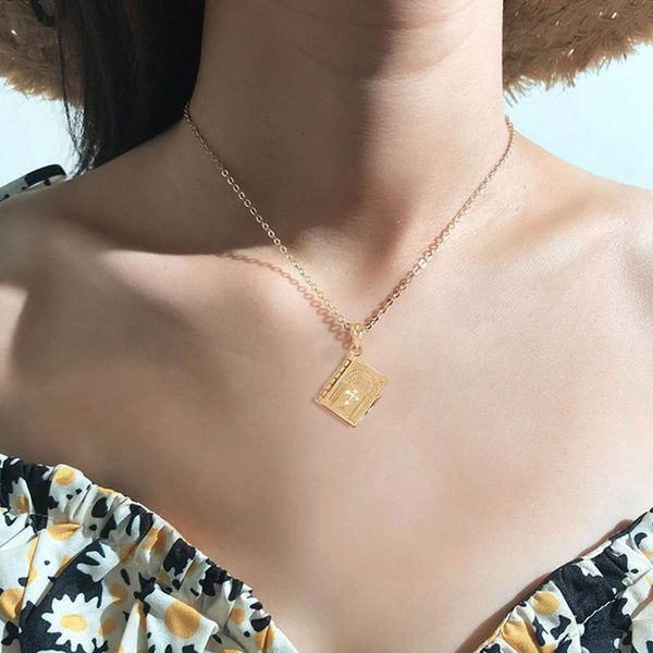 

pendant necklaces miniature readable bible necklace with detachable prayer gift for children women tc21, Silver