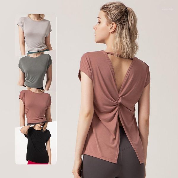 

yoga outfit crop loose clothes women's short-sleeved t-shirt stretch sports training running fitness quick-drying breathable