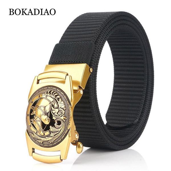 

belts bokadiao nylon belt luxury metal automatic buckle for men fashion jeans outdoor casual canvas male strap high quality, Black;brown