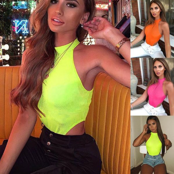 

women's jumpsuits & rompers hip fluorescent women high neck stretch sleeveless cut romper tank bodysuit club party jumpsuit, Black;white