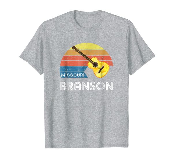 

retro branson souvenir shirt with a vintage style guitar, White;black