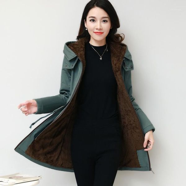 

women's down & parkas 2021 autumn winter cotton women jacket hooded warm and velvet thick long overcoat adjustable solid casual female, Black