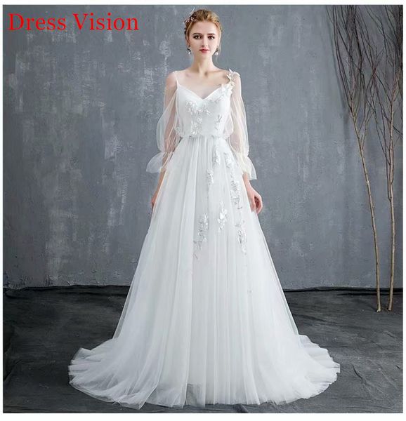 

2021 vestido noiva wedding robe soiree bride to be vestidos de fiesta v-neck soft tulle long sleeves rmzp, White