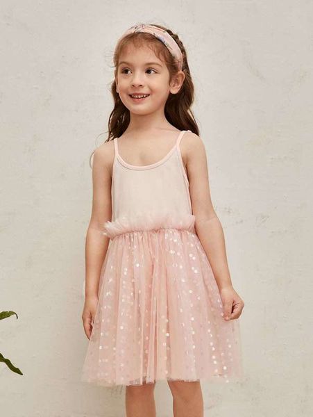 

toddler girls ruffle trim polka dot mesh cami dress she, Red;yellow