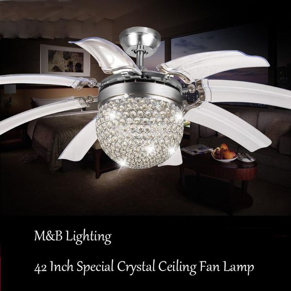 

42inch led crystal ceiling fan lamp remote controller dimming crystal led fan light 110v/220v