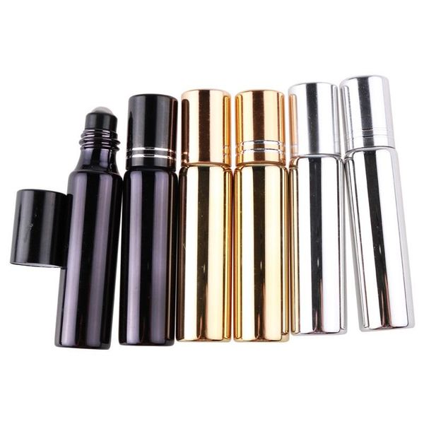 

storage bottles & jars 10ml roll on for essential oil uv plating glass gold silver black cosmetic refillable eye cream lotion bottle