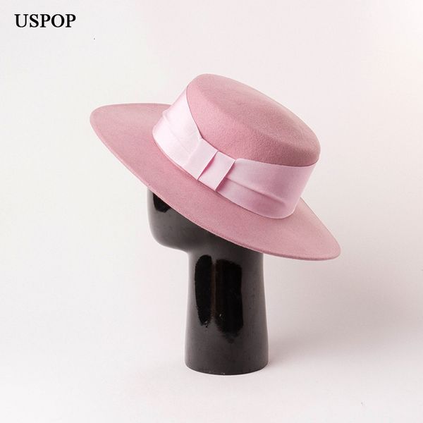 

2021 new autumn winter flat fedoras women wide bow ribbon fashion female solid color thick wool hats wf2z, Blue;gray
