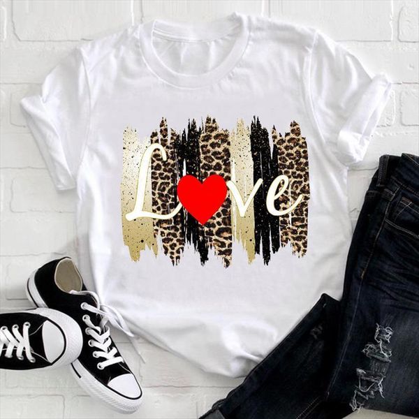 

men leopard valentine love t shirt printing mens 90s spring fashion lady clothes print female tee graphic, White;black