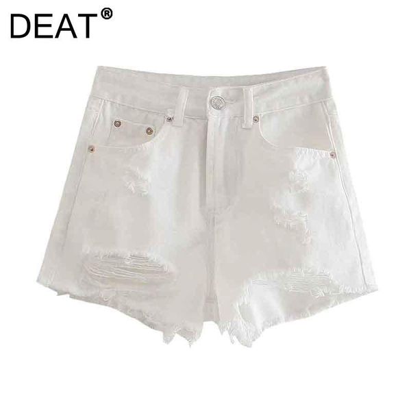 

women's shorts [deat] 2021 summer fashion tide solid color high waist hole temperament personality loose women denim 13z176, White;black