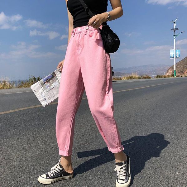 

women's jeans casual woman high waist loose denim harem pants mujer plus size chic for women combinaison pantalon femme, Blue