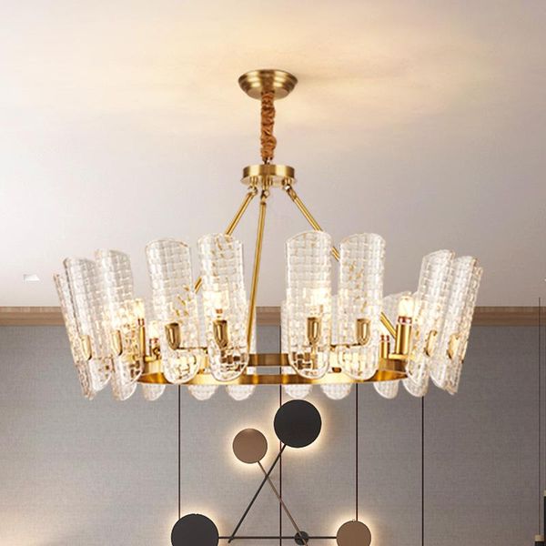 

light luxury chandelier living room simple creative restaurant post-modern all-copper american home atmospheric crystal lamp