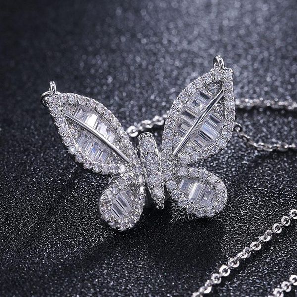 

pendant necklaces trendy luxury zircon butterfly necklace for women silver color female jewelry wedding accessories birthday party gifts