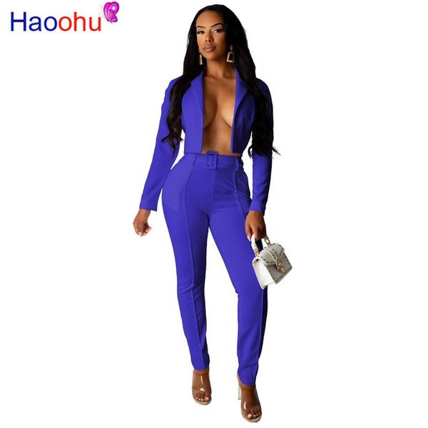 

two piece dress haoohu suit set summer outfit for women festival long sleeve crop and pants 2 club matching, White