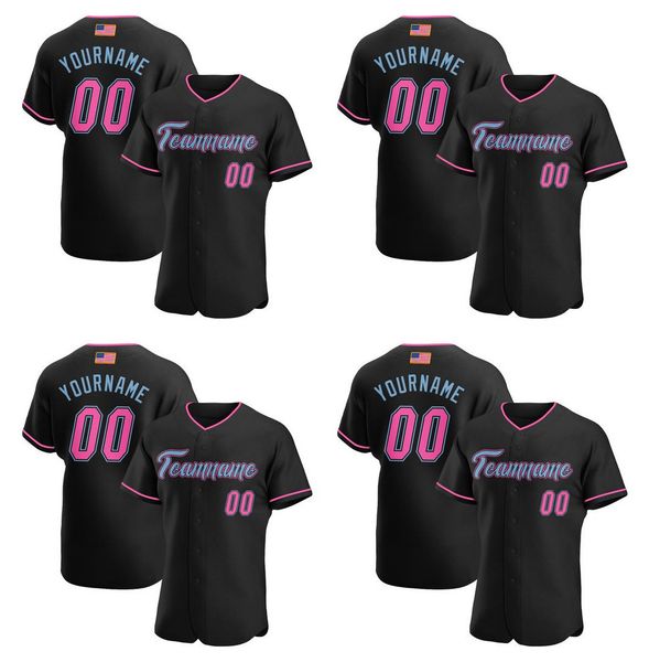 

custom black pink-light blue-2 authentic american flag fashion baseball jersey, Blue;black