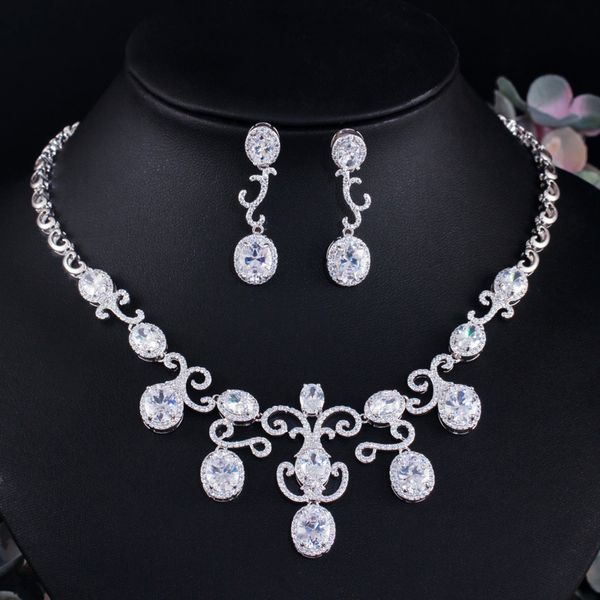 

2021 new zircon bride jewelry wedding dinner party wear necklace earrings two-piece set, Black