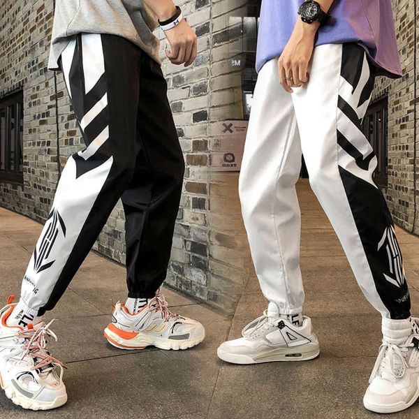 

sportswear men's korean fashion summer thin loose casual capris fashion color matching harem pants overallswinter, Black