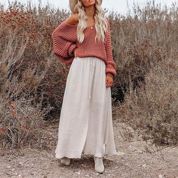 

women's sweaters elegant and sweet ladies solid color bat long-sleeved v-neck open back loose casual knitted sweater 2021 autumn 2-piec, White;black