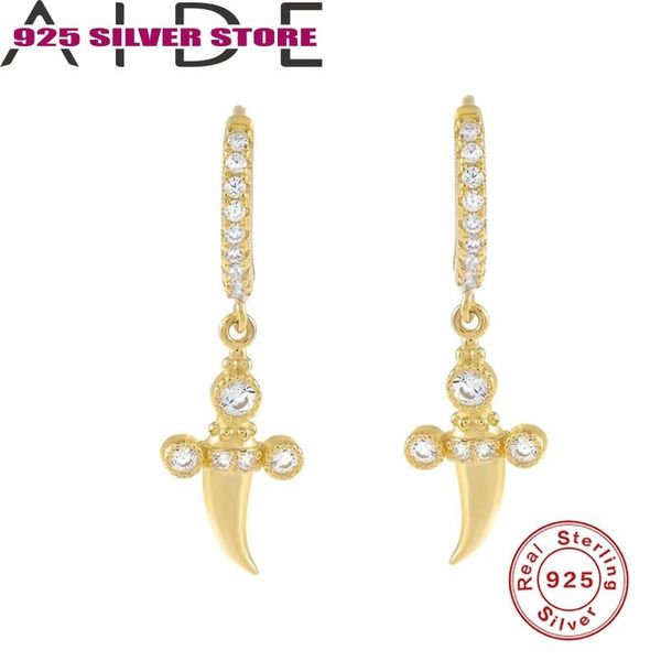 

hoop & huggie aide 925 sterling silver european and american fashion personality zircon dagger creative simple earrings, Golden;silver