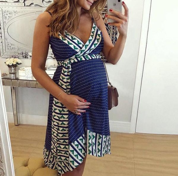 

maternity dresses fashion vintage women pretty deep-v collar party for ladies delicate pregnant skirt leisure wear, White