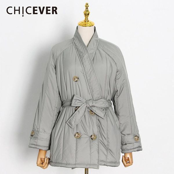 

elegant parkas for women v neck long sleeve patchwork lace up thick cotton coats female 2021 winter fashion clothes women's down, Black