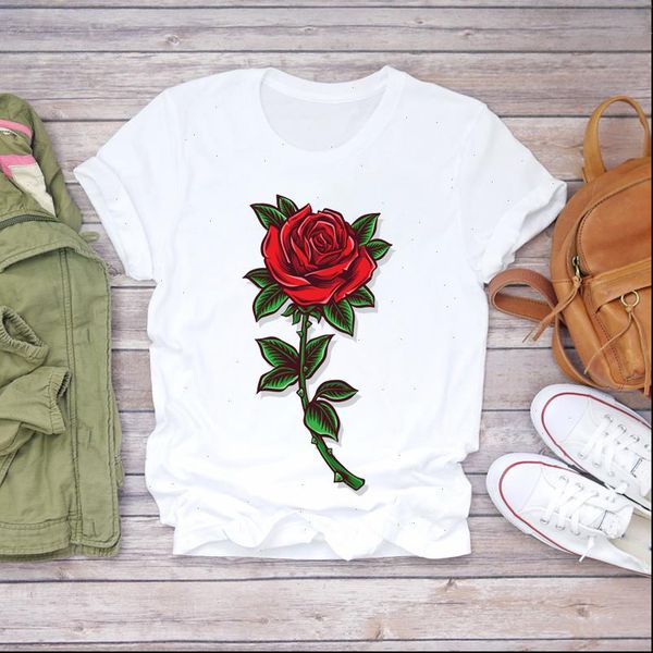 

women cartoon rose flower valentine 90s fashion ladies print lady t shirts womens graphic t shirt female tee t shirt, White