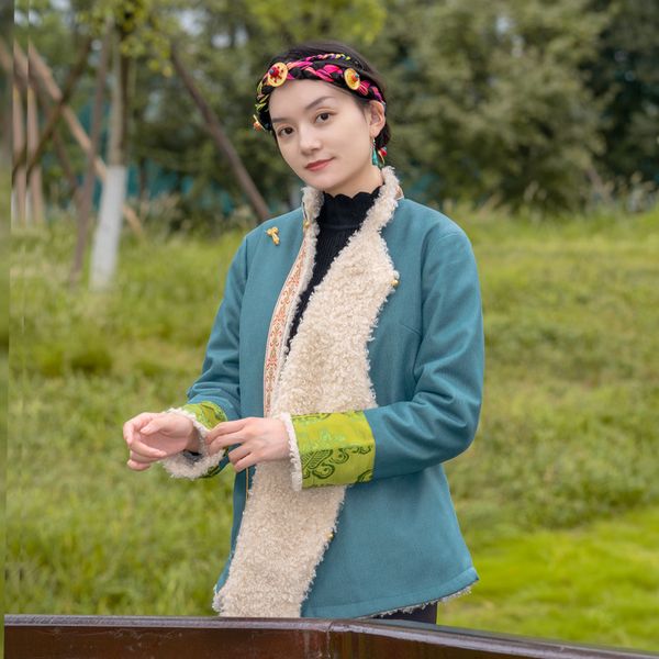 

women's winter oriental elegant jacket traditional ethnic style clothing asian vintage coat long sleeve tibetan outwear, Black;brown