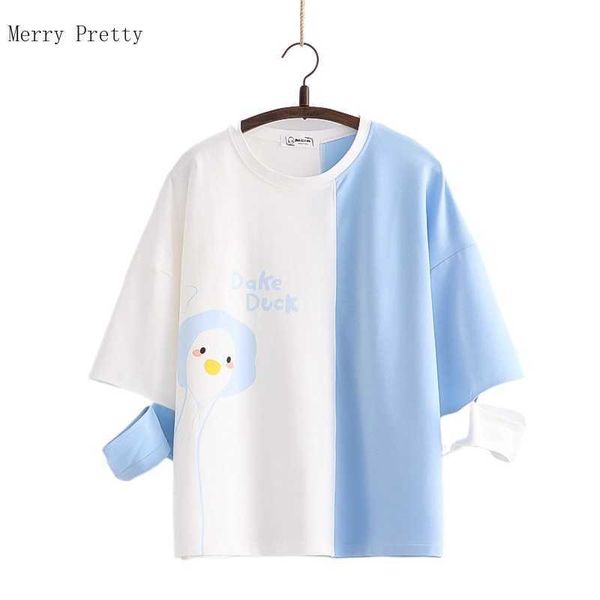 

harajuku cartoon print cotton t-shirts women summer short sleeve o-neck female basic sweet style graphic 210526, White