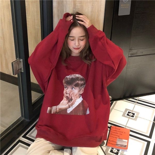 

2021 deeptown estilo coreano hoodies inverno moda impresso pulver mais veludo solto quente harajuku casual moletom feminino lk50, Black