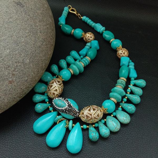 

yygem 18'' 2 strands multi shape blue turquoiseÂ cz pave gold plated charm necklace, Silver