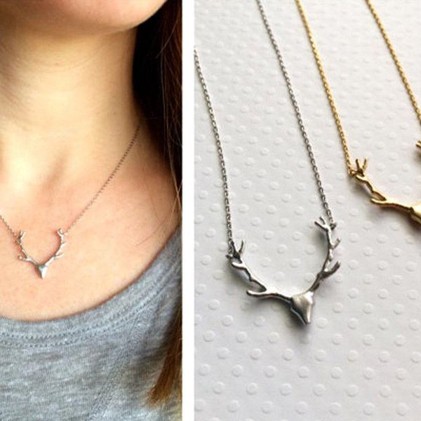 

pendant necklaces fashion animal small antler necklace lady clavicle chain daily wedding party jewelry gift, Silver