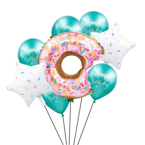 

party decoration 1set donut aluminum foil balloons baby birthday decorations five-pointed star metallic latex balloon supplies