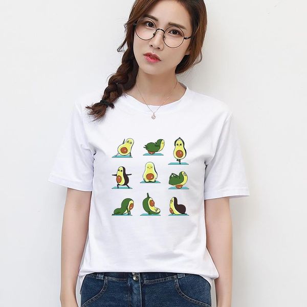 

women's t-shirt kawaii cartoon avocado cotton summer short sleeve women tshirt casual graphic o-neck kpop female tee shirts, White