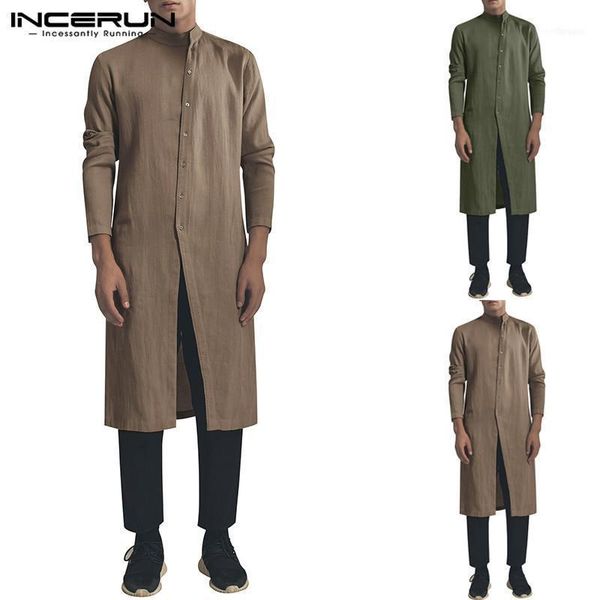 

men's casual shirts incerun men shirt cotton stand collar button long sleeve vintage irregular muslim clothing 2021 5xl1, White;black
