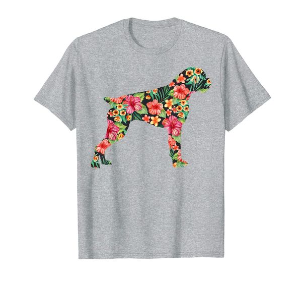 

boxer flower funny dog silhouette floral gifts women men t-shirt, White;black