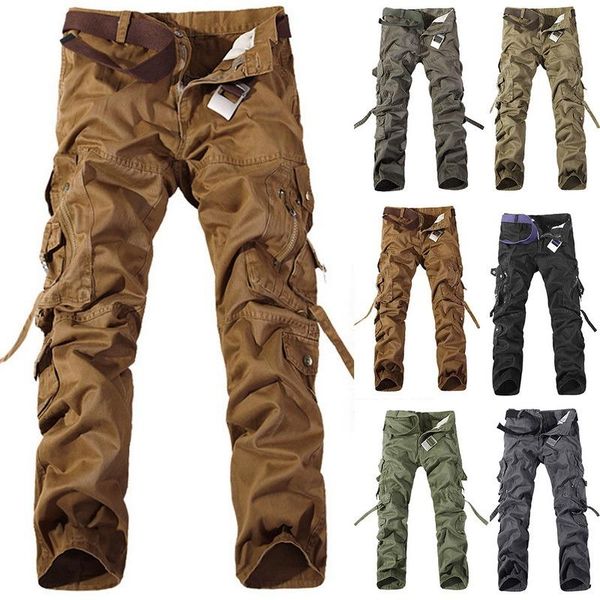 

men's pants cargo men 2021 camouflage trousers casual multi-pocket army work combat mens military plus size, Black