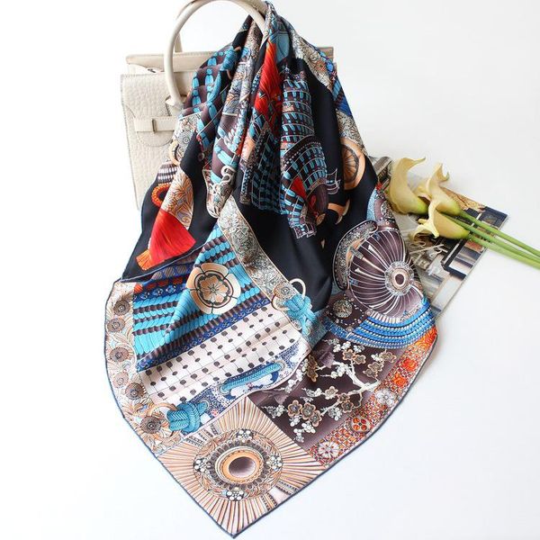 

scarves 100% twill silk square scarf cappa poncho big wrpas bandana retro national style handmade women scarfs shawls, Blue;gray