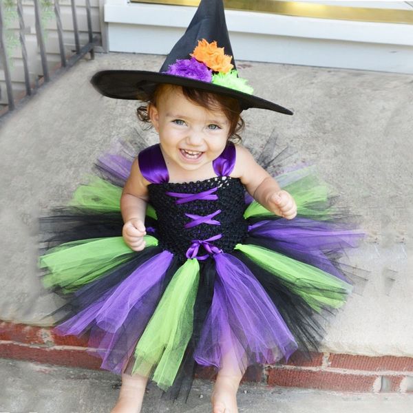 

mascot doll costume girls witch party mesh tutu dress kids princess birthday outfit halloween costume role play dress up pretended game sui, Red;yellow