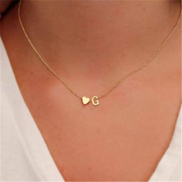 

pendant necklaces design women's fashion heart metal letter necklace 26 letters love clavicle neck chain party jewelry gifts accessorie, Silver