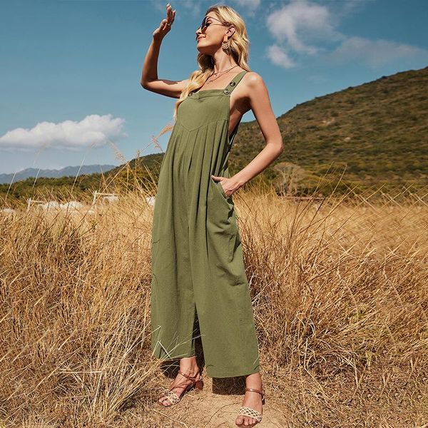 

women's pants & capris women jumpsuits summer sling sleeveless straight trousers loose splicing pleated wide-leg romper elegant, Black;white