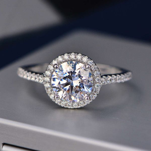 

hbp luxury round set with for women's fashion and versatile transparent 925 sterling silver diamond ring 6.0