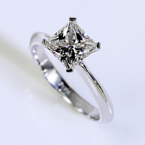 

cluster rings princess cut 1ct lab diamond ring original 925 sterling silver engagement wedding band for women bridal fine jewelry gift, Golden;silver