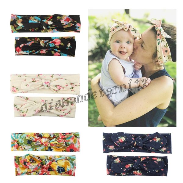 

fashion headbands new parent-child rabbit ears elastic headband adults and children tied with printed headband, Silver