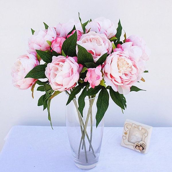 

vases 1 pc 3 heads artificial pink peony home room wedding party garden decor