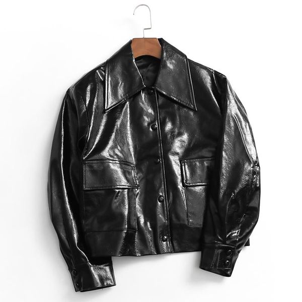 

women's leather & faux jacket women 2021 vintage single breasted loose pu overcoat female streetwear casual black autumn coat ladies